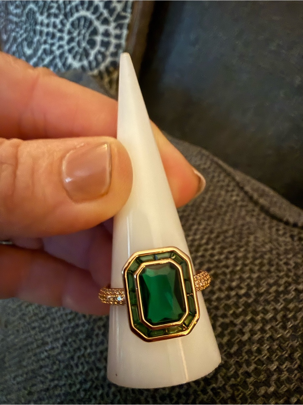 Rose gold Green Emerald Cut Statement Ring